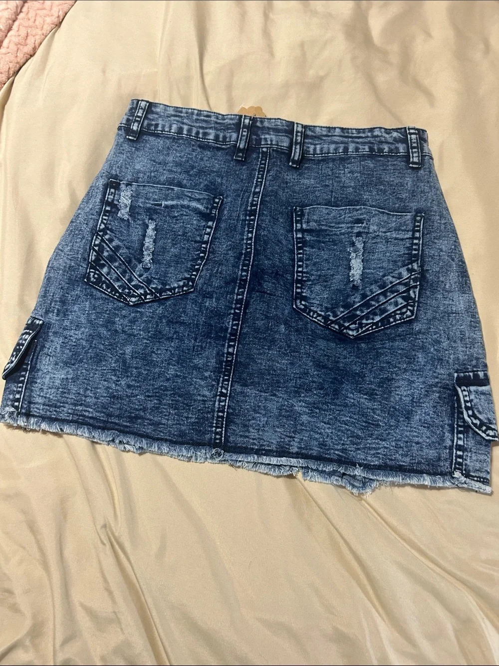 Unk Distressed Acid Wash Denim Cargo Mini Skirt - Blue
